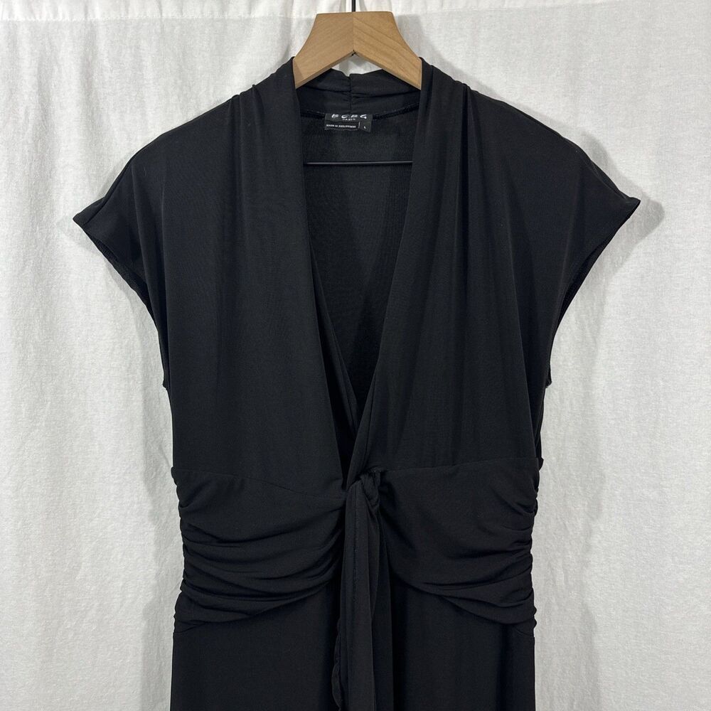 BCBG Paris Black Y2K Drape Tie Front Classic Dress Womens Size L